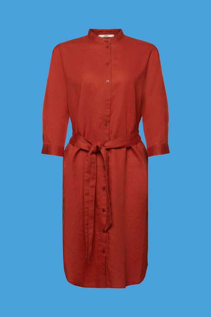 Košilové šaty s opaskem, ze směsi lnu s bavlnou, TERRACOTTA, detail image number 7