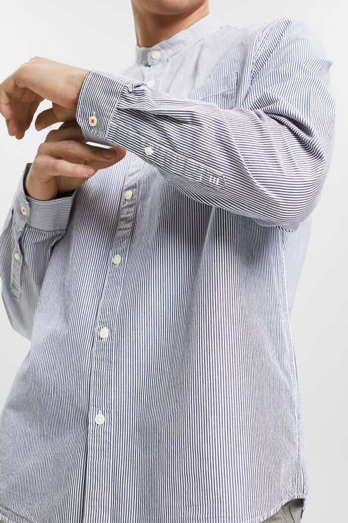 Bavlněná košile s proužky a mandarínským límečkem, NAVY, detail image number 2