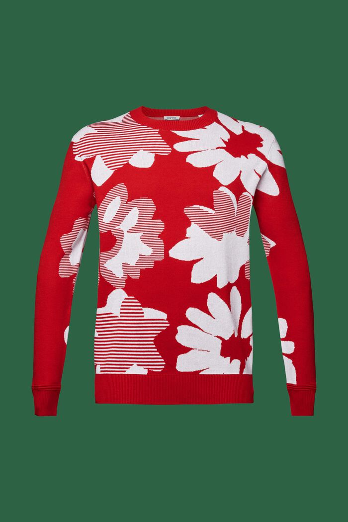 Žakárový pulovr z bavlny, DARK RED, detail image number 6