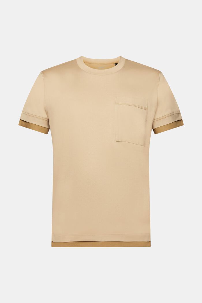 Tričko s kulatým výstřihem ke krku, s vrstveným vzhledem, 100% bavlna, SAND, detail image number 6