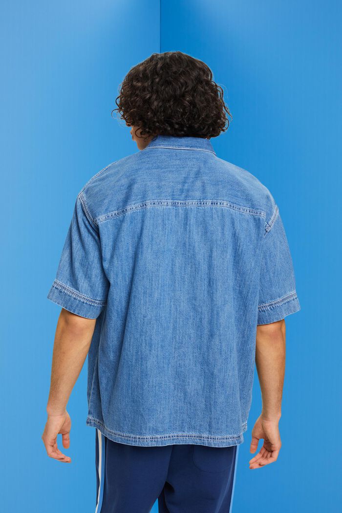 Krátká a široká denimová košile s krátkým rukávem, BLUE MEDIUM WASHED, detail image number 3