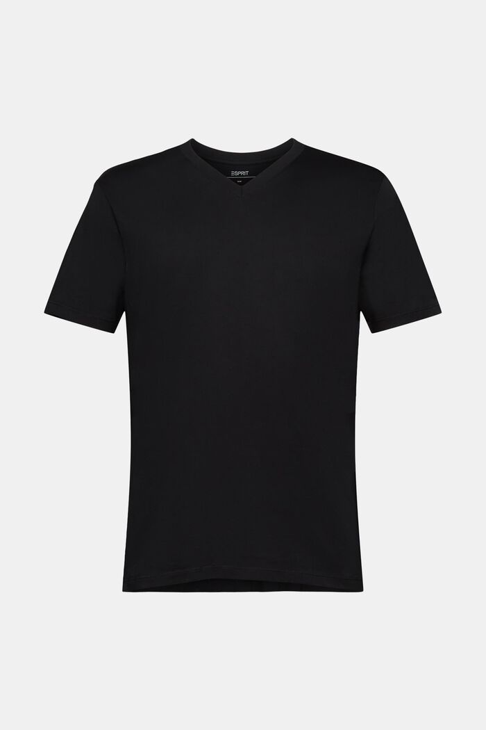 Bavlněné tričko Slim Fit se špičatým výstřihem, BLACK, detail image number 6