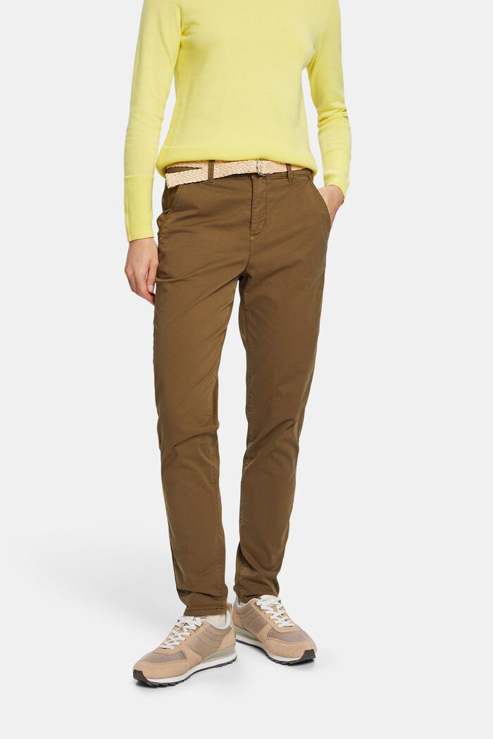 Chino kalhoty s páskem, KHAKI GREEN, detail image number 0