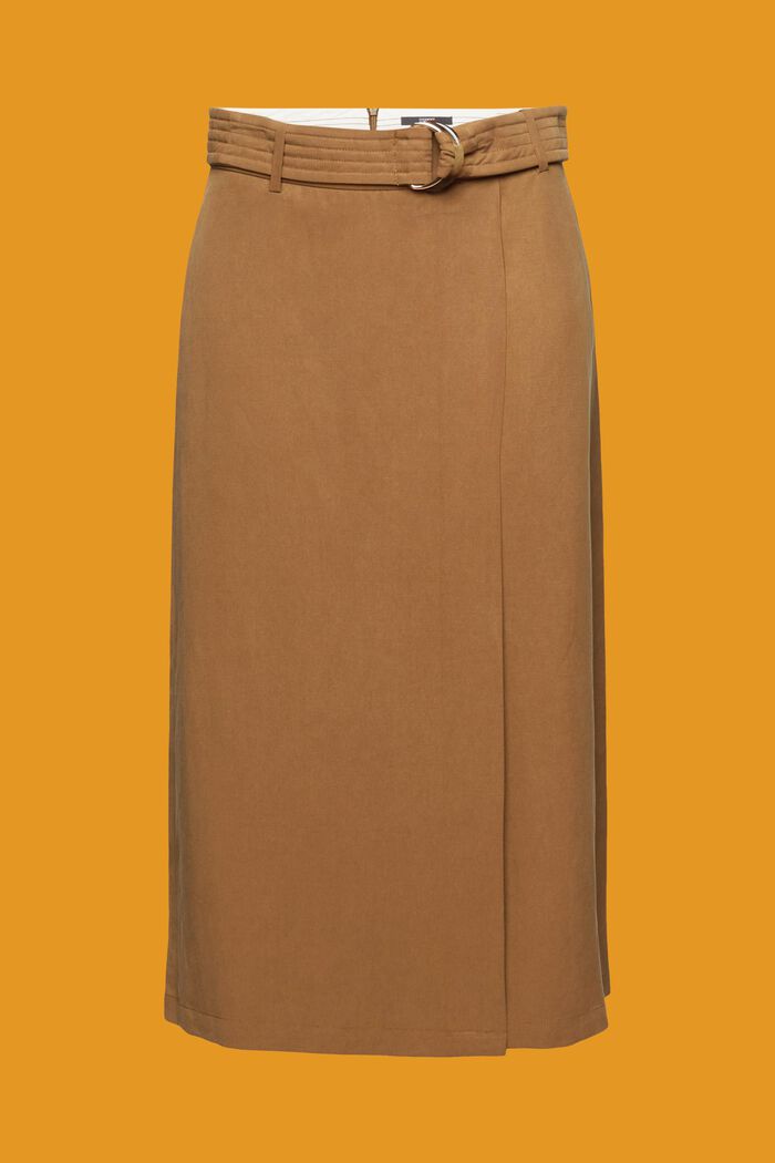 Midi sukně s opaskem, směs se lnem, PALE KHAKI, detail image number 7
