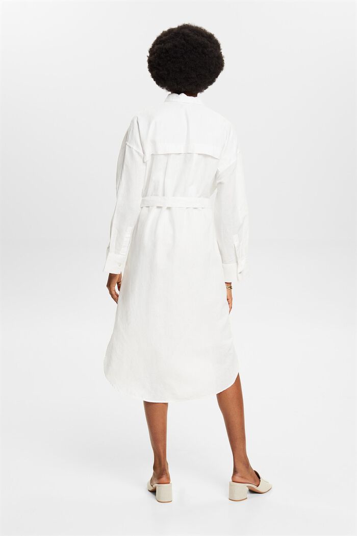 Košilové šaty s opaskem, ze směsi lnu a bavlny, OFF WHITE, detail image number 2