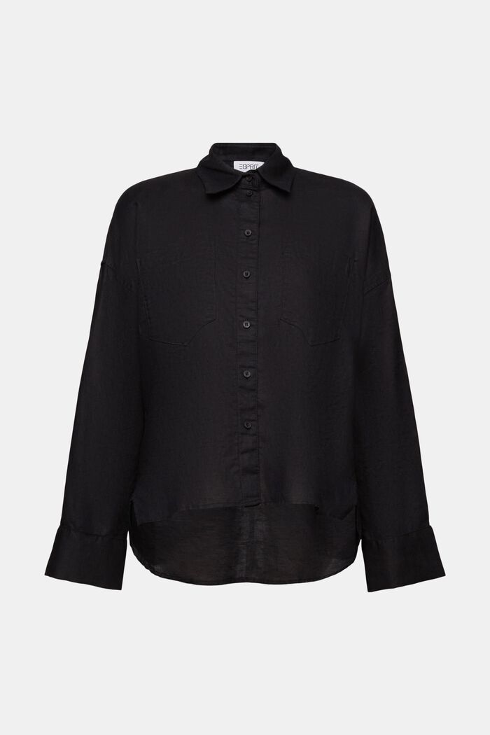 Košilová halenka ze směsi bavlny a lnu, BLACK, detail image number 6
