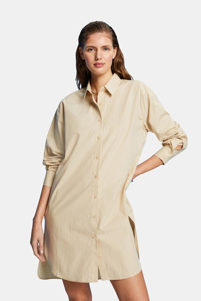 Pruhované košilové šaty, 100% bavlna, BEIGE, detail image number 0