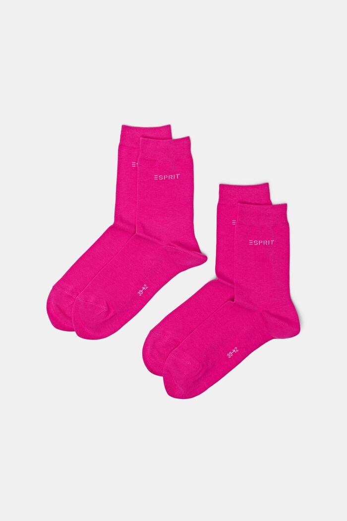 2 páry ponožek s vpleteným logem, bio bavlna, HOT PINK, detail image number 0