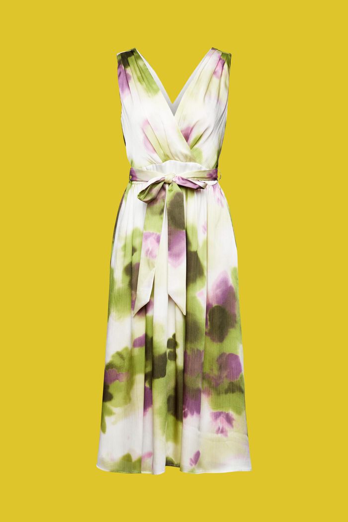 Zmačkané saténové mini šaty s květovaným potiskem, LEAF GREEN, detail image number 6