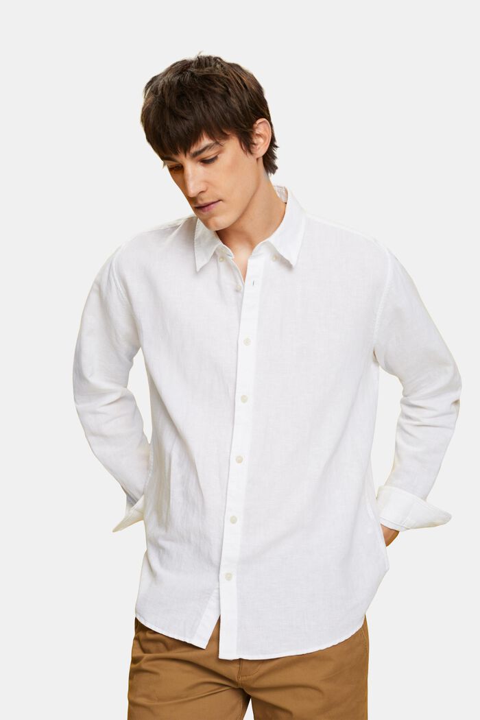 Propínací košile ze směsi bavlny a lnu, WHITE, detail image number 0