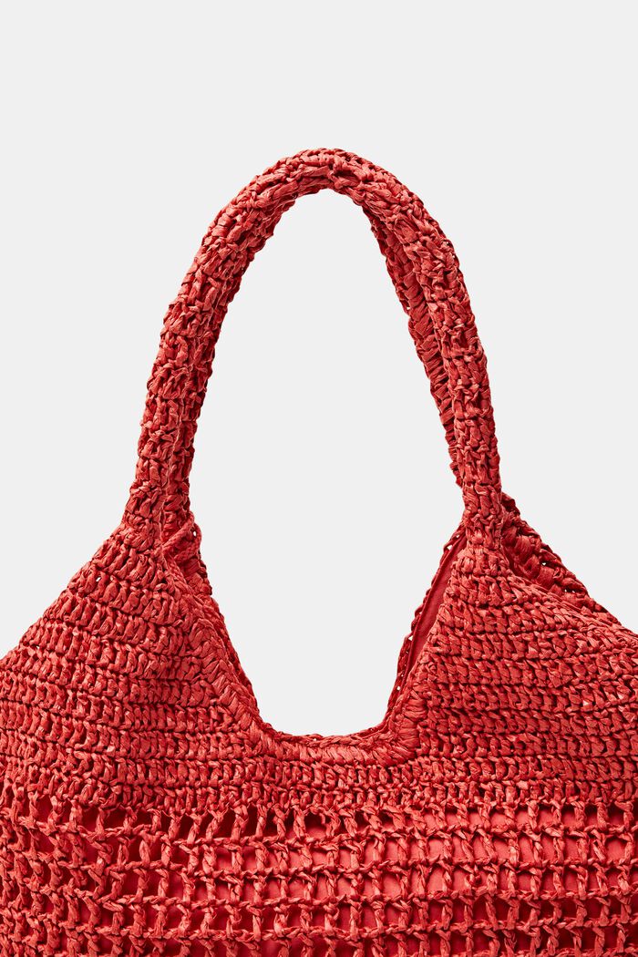 Kabelka tote bag, ze tkané slámy, ORANGE RED, detail image number 1