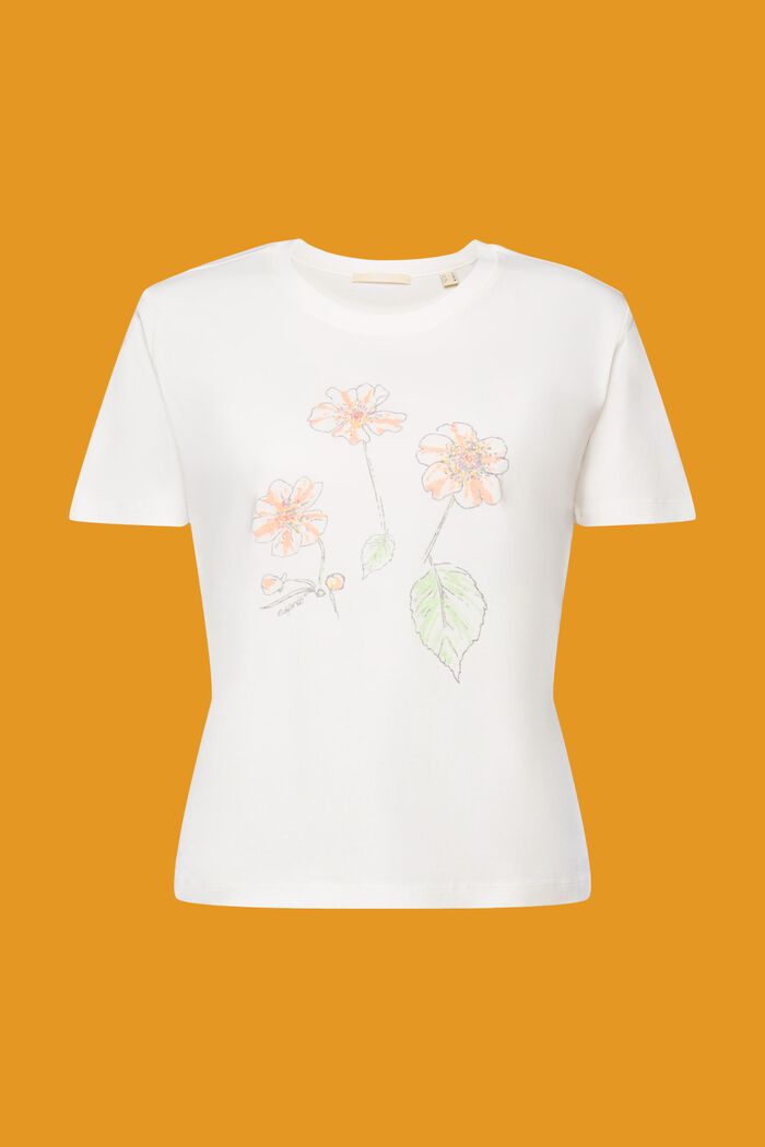 Bavlněné tričko s květinovým potiskem, OFF WHITE, detail image number 6
