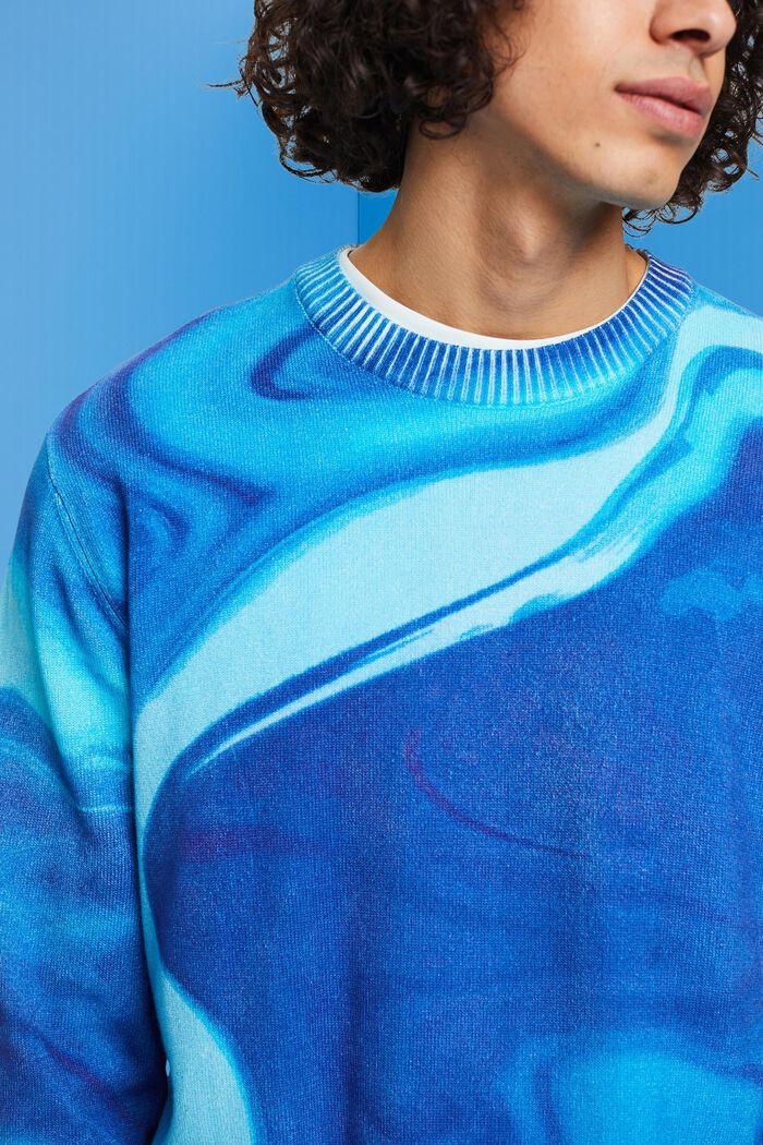 Tkaný bavlněný pulovr se vzorem po celé ploše, BLUE, detail image number 2