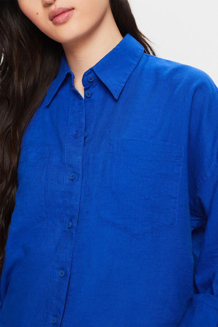 Košilová halenka ze směsi bavlny a lnu, BRIGHT BLUE, detail image number 3