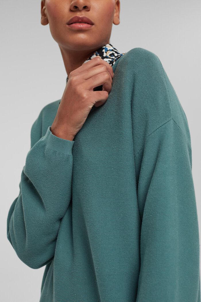 Pletený pulovr ze 100% bio bavlny, TEAL BLUE, detail image number 0
