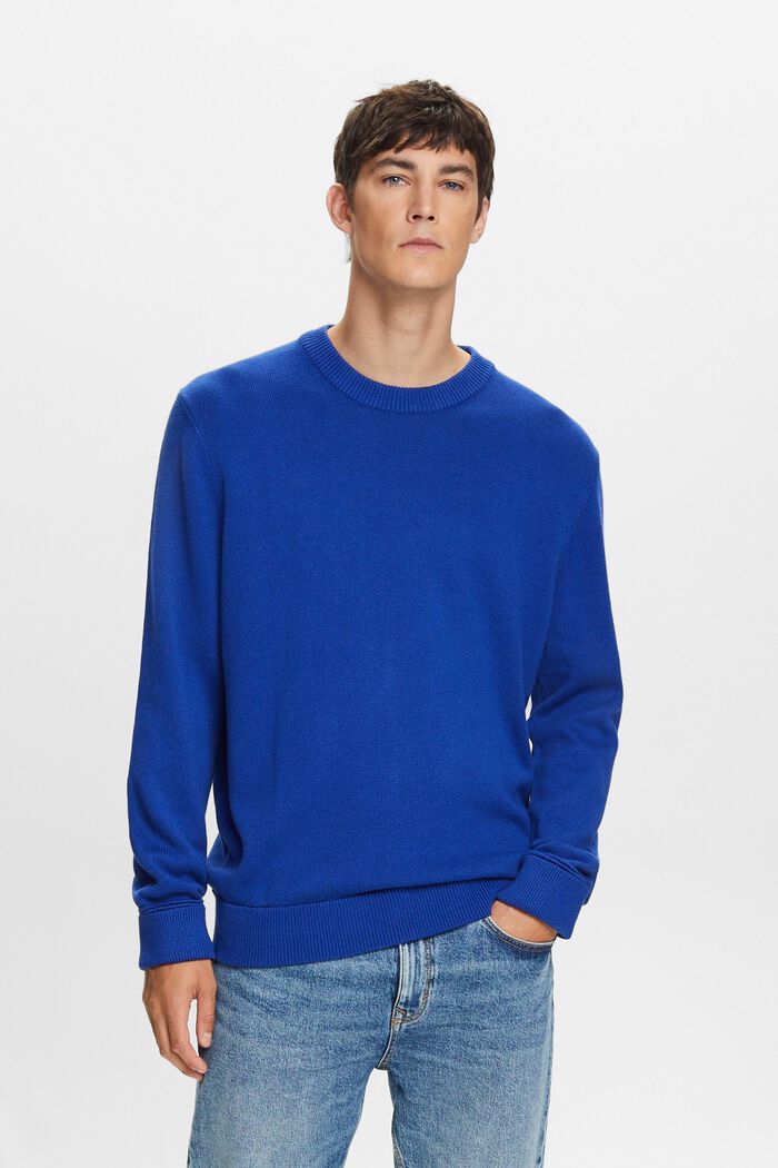 Bavlněný pulovr s kulatým výstřihem, BRIGHT BLUE, detail image number 2