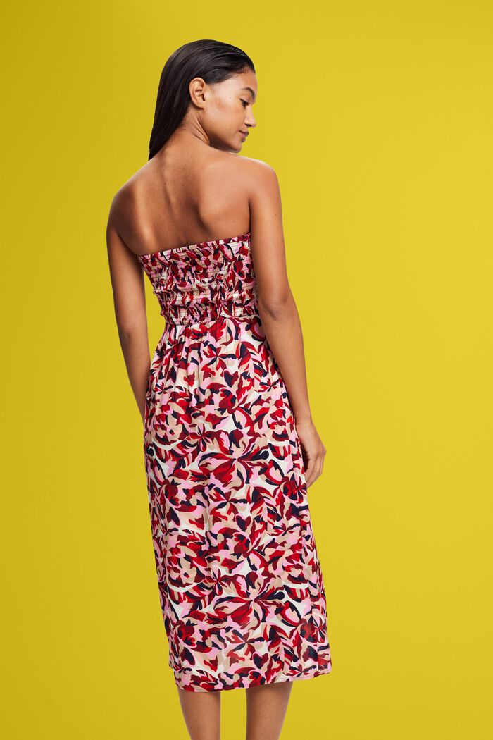 Řasené tubusové midi šaty s květovaným vzorem, DARK RED, detail image number 1