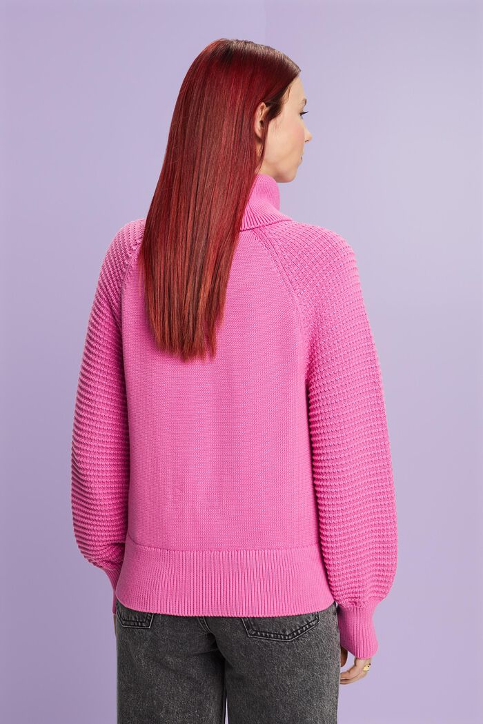 Bavlněný pulovr s nízkým rolákovým límcem, PINK FUCHSIA, detail image number 4