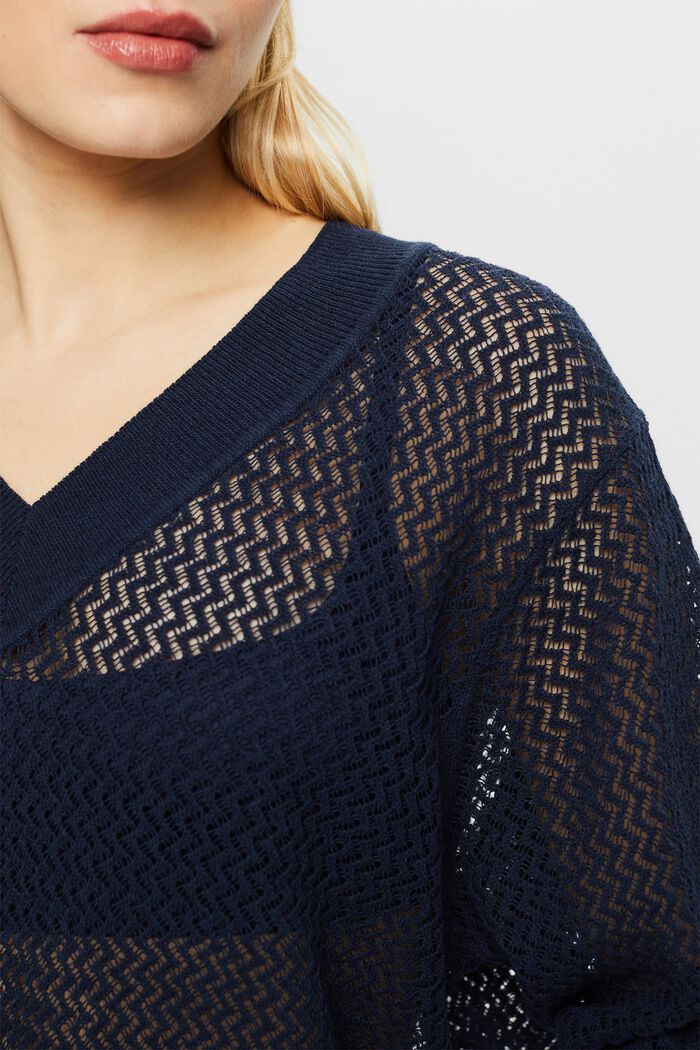 Strukturovaný pulovr se špičatým výstřihem, NAVY, detail image number 3