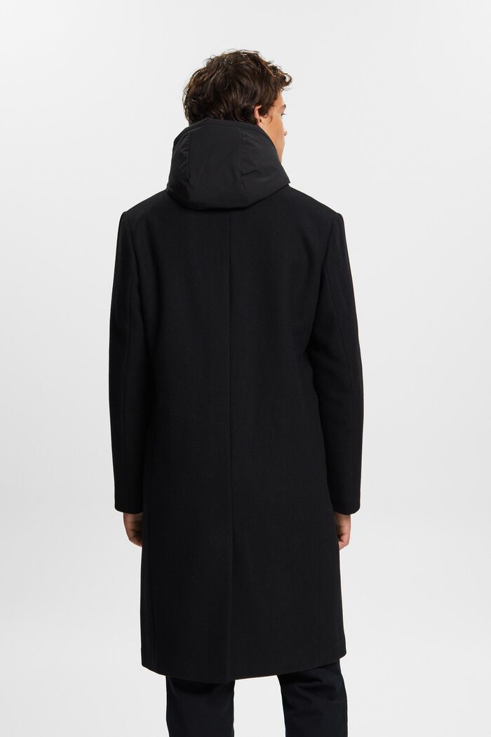 Kabát z vlněné směsi, s odnímatelnou kapucí, BLACK, detail image number 3
