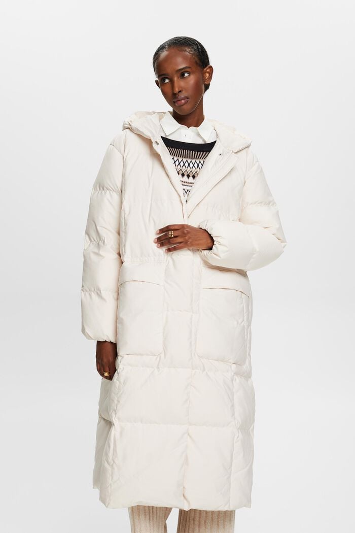 Péřový kabát s kapucí, CREAM BEIGE, detail image number 0