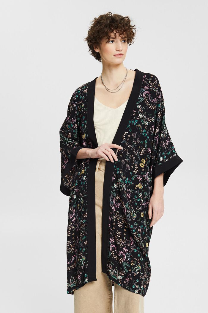 Kimono s květovaným potiskem, BLACK, detail image number 1