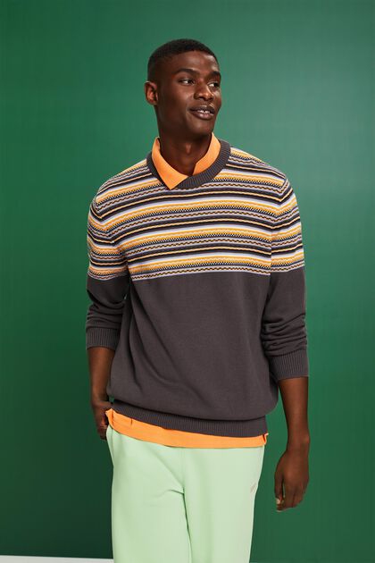 Žakárový pulovr s kulatým výstřihem, z bavlny