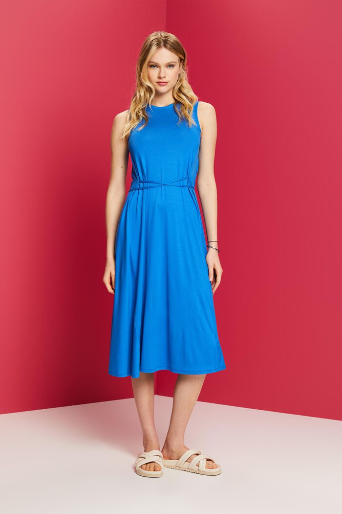 Žerzejové midi šaty s pevně přišitými pásky v pase, BRIGHT BLUE, detail image number 1