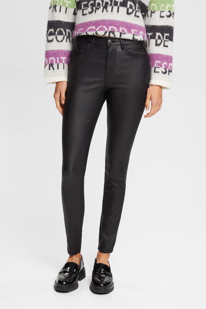 Kalhoty s vysoký pasem a povrchovou úpravou, BLACK, detail image number 0