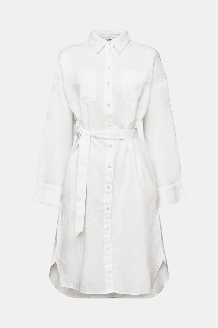 Košilové šaty s opaskem, ze směsi lnu a bavlny, OFF WHITE, detail image number 5
