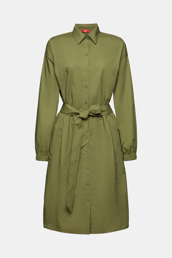 Košilové šaty z bavlněného popelínu, s vázačkou v pase, LIGHT KHAKI, detail image number 6