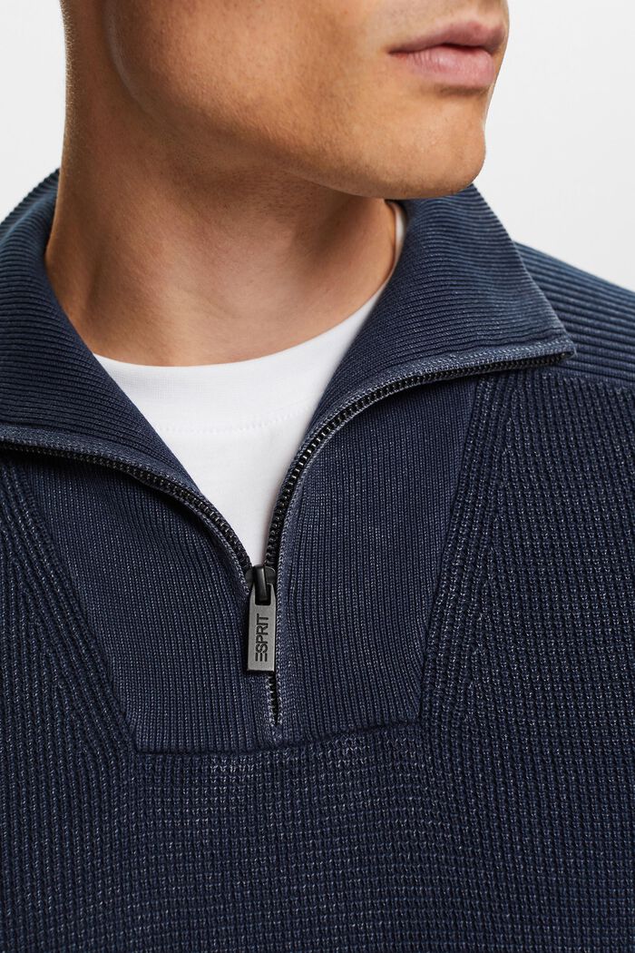Pruhovaný svetr s polovičním zipem, 100% bavlna, NAVY, detail image number 2