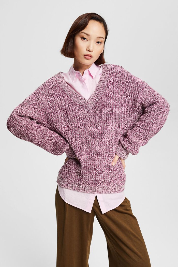 Melírovaný pletený pulovr, směs s bio bavlnou, ROSE, detail image number 5