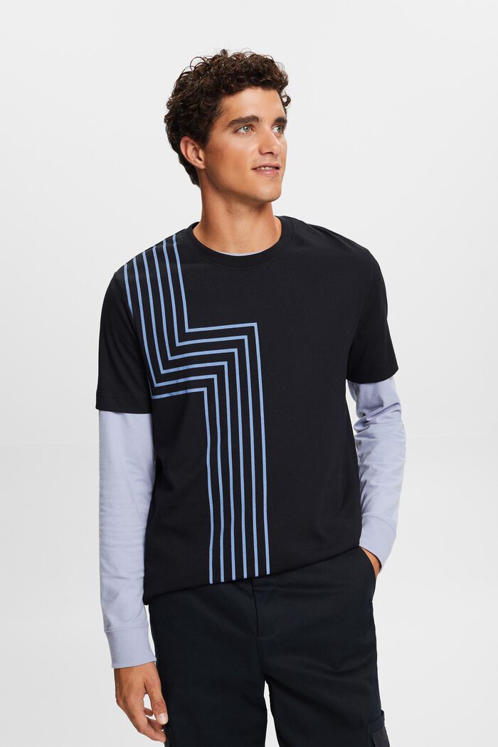 Potištěné tričko z bavlny pima, BLACK, detail image number 0
