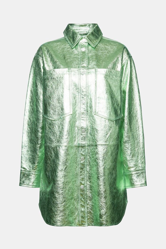 Metalická kožená bunda s povrchovou úpravou, LIGHT AQUA GREEN, detail image number 7
