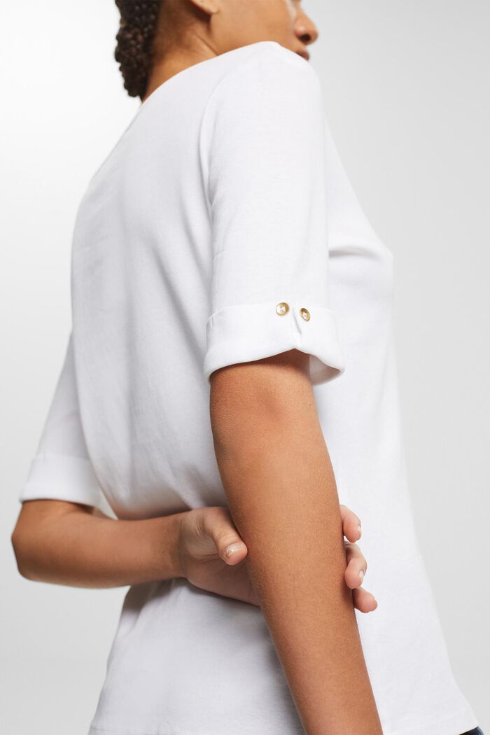 Tričko z bio bavlny, s ohrnutými manžetami, WHITE, detail image number 0