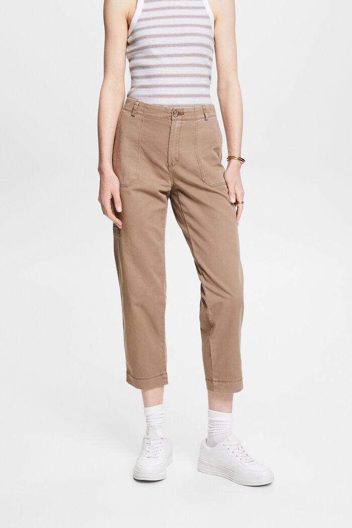 Capri kalhoty z bavlny pima, TAUPE, detail image number 0