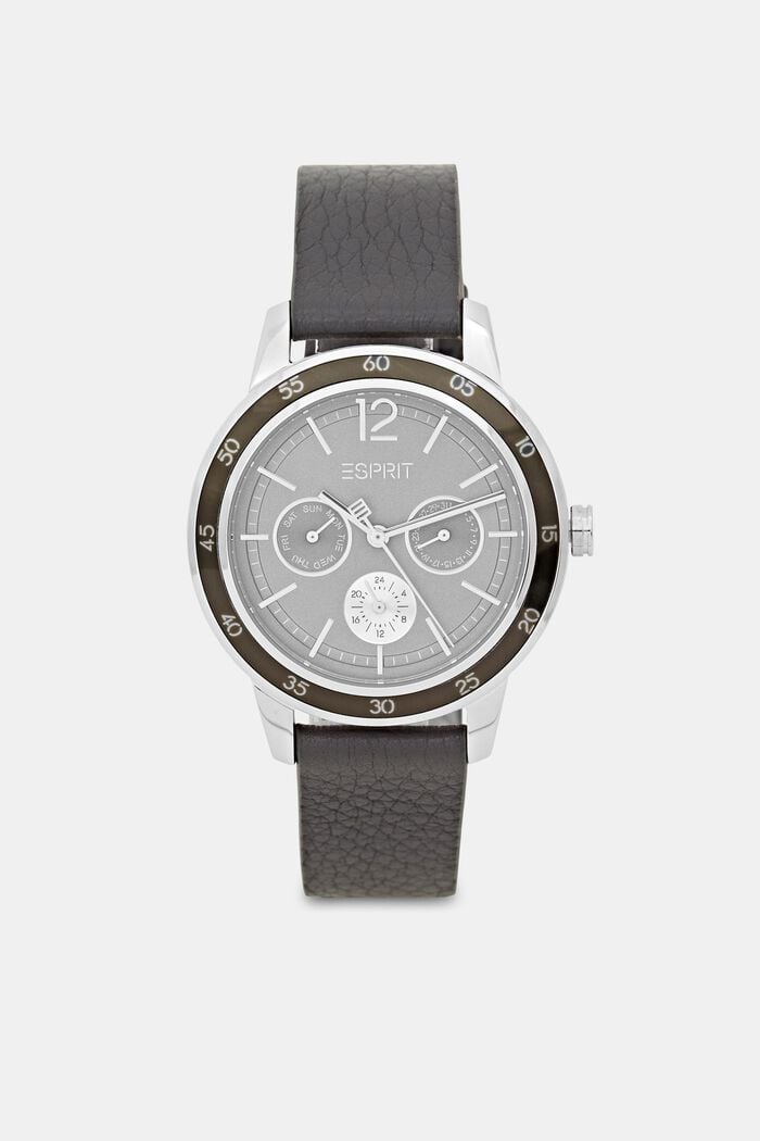 Multifunkční hodinky s koženým páskem, DARK GREY, detail image number 0