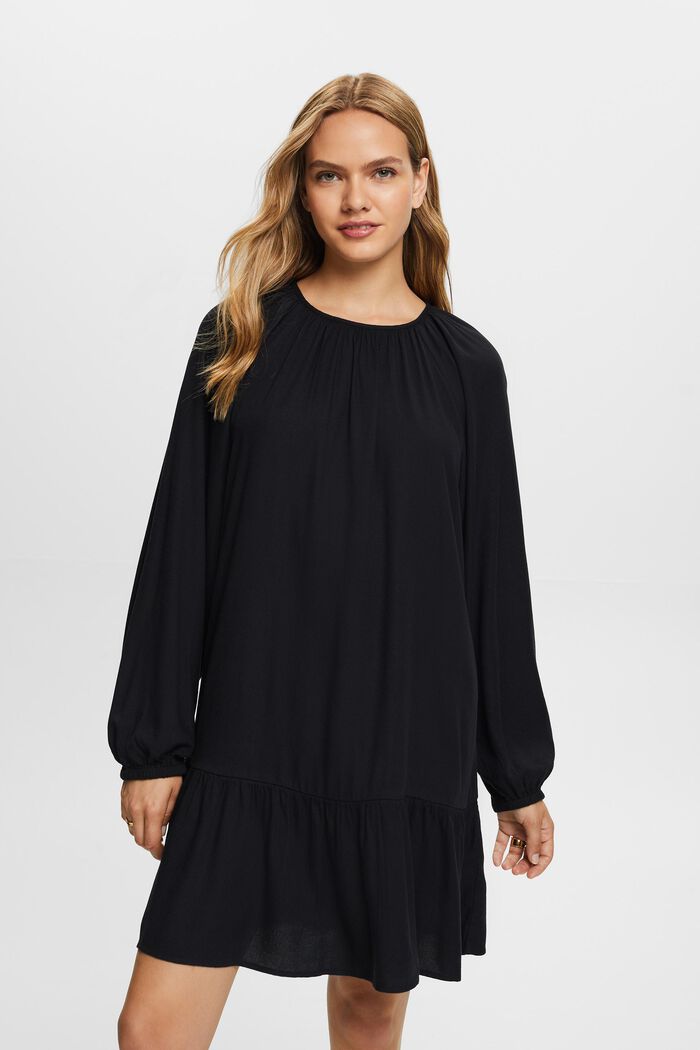 Volánové šaty, směs s bavlnou, BLACK, detail image number 0