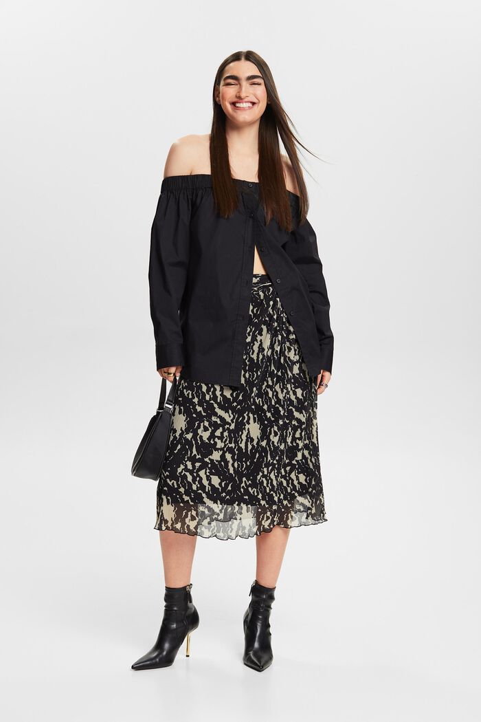 Midi sukně s potiskem, ze síťoviny, BLACK, detail image number 4