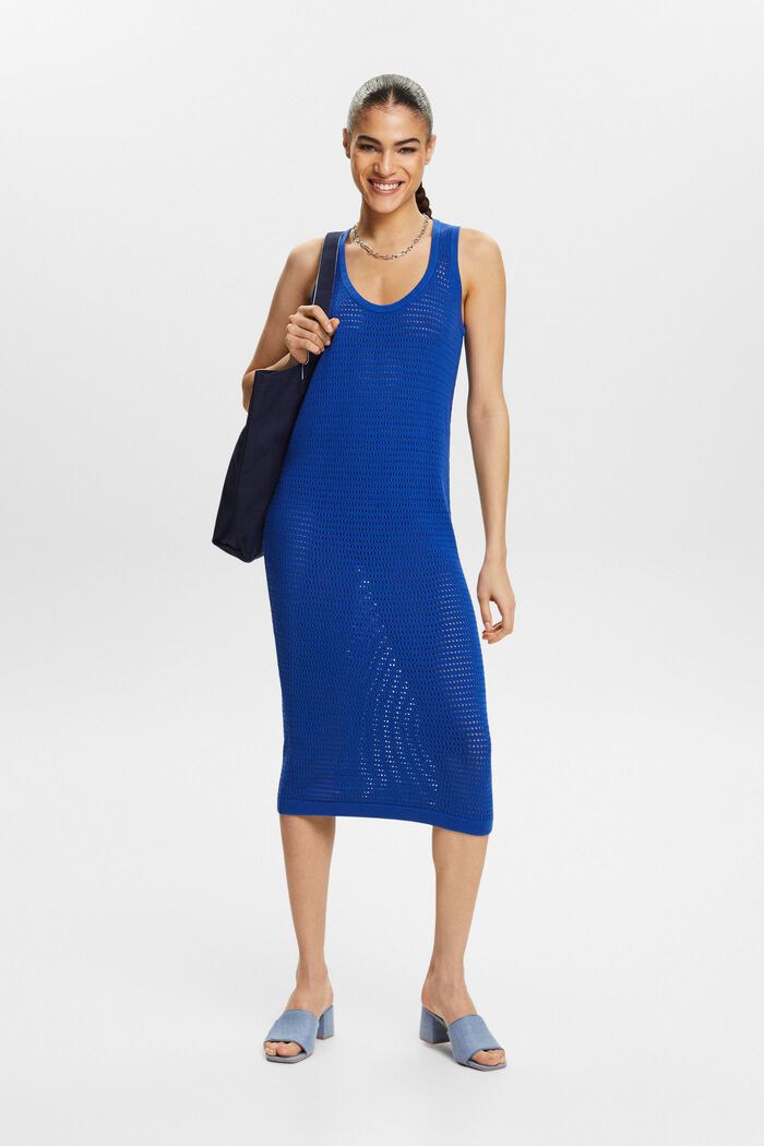 Midi šaty bez rukávů, z dírkované pleteniny, BRIGHT BLUE, detail image number 1