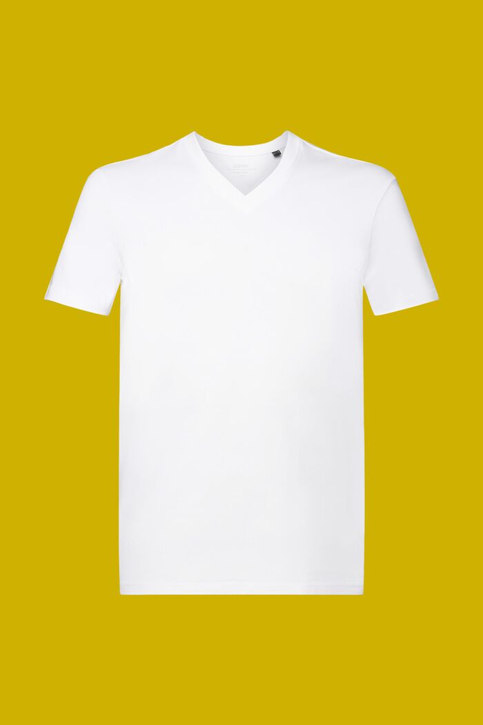 Tričko se špičatým výstřihem, z bavlny pima, WHITE, detail image number 6