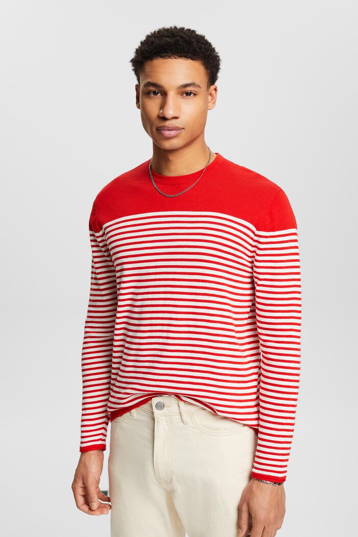 Bavlněný pruhovaný pulovr, RED, detail image number 0