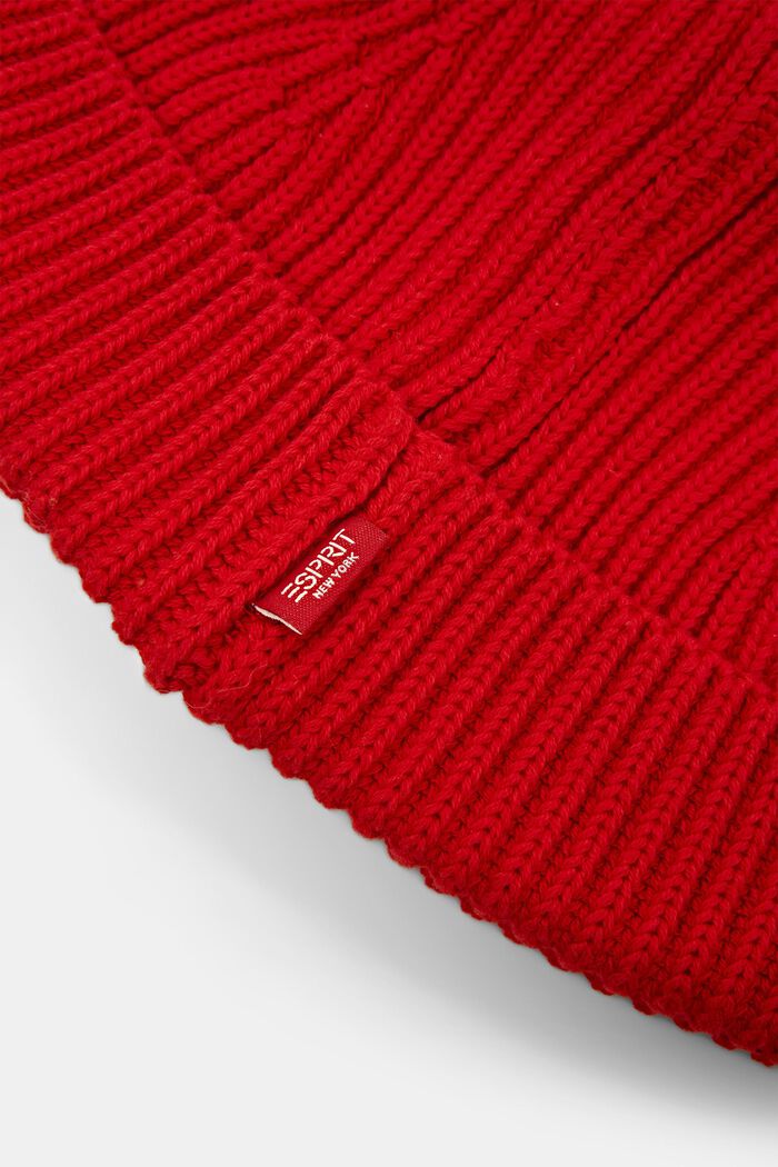 Čepice beanie z žebrové pleteniny, 100% bavlna, RED, detail image number 1