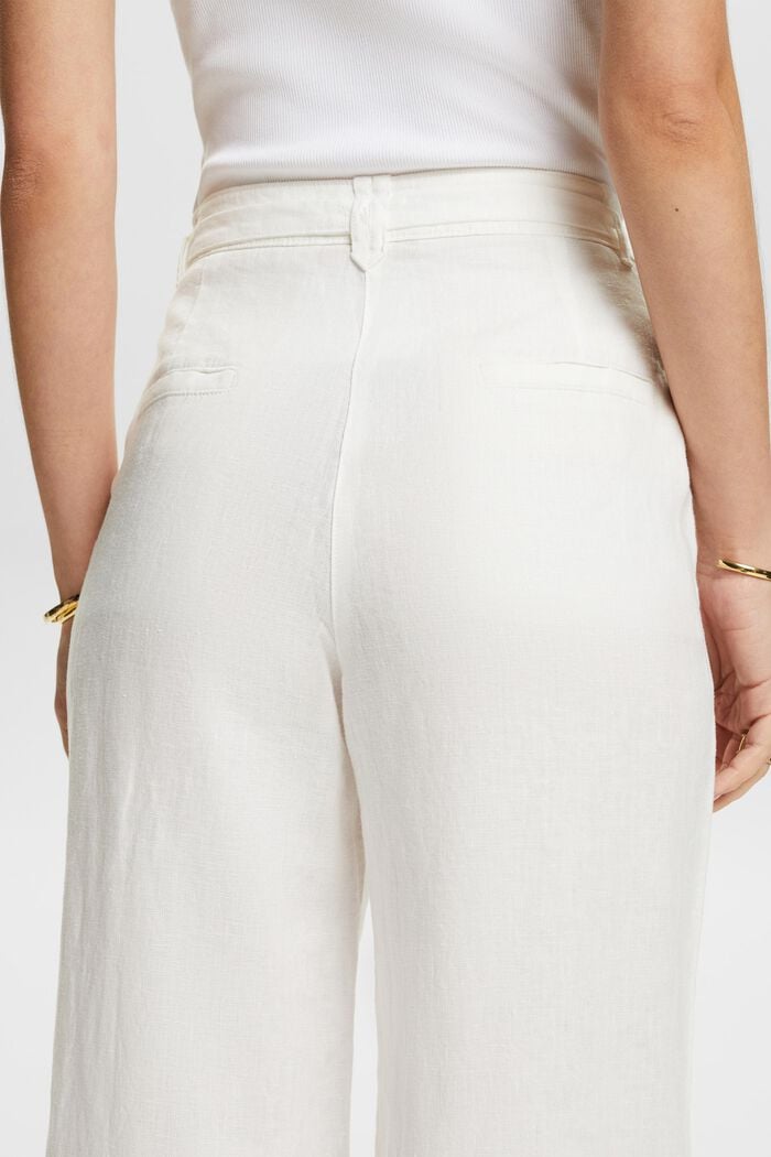 Lněné kalhoty se širokými nohavicemi a opaskem, OFF WHITE, detail image number 4