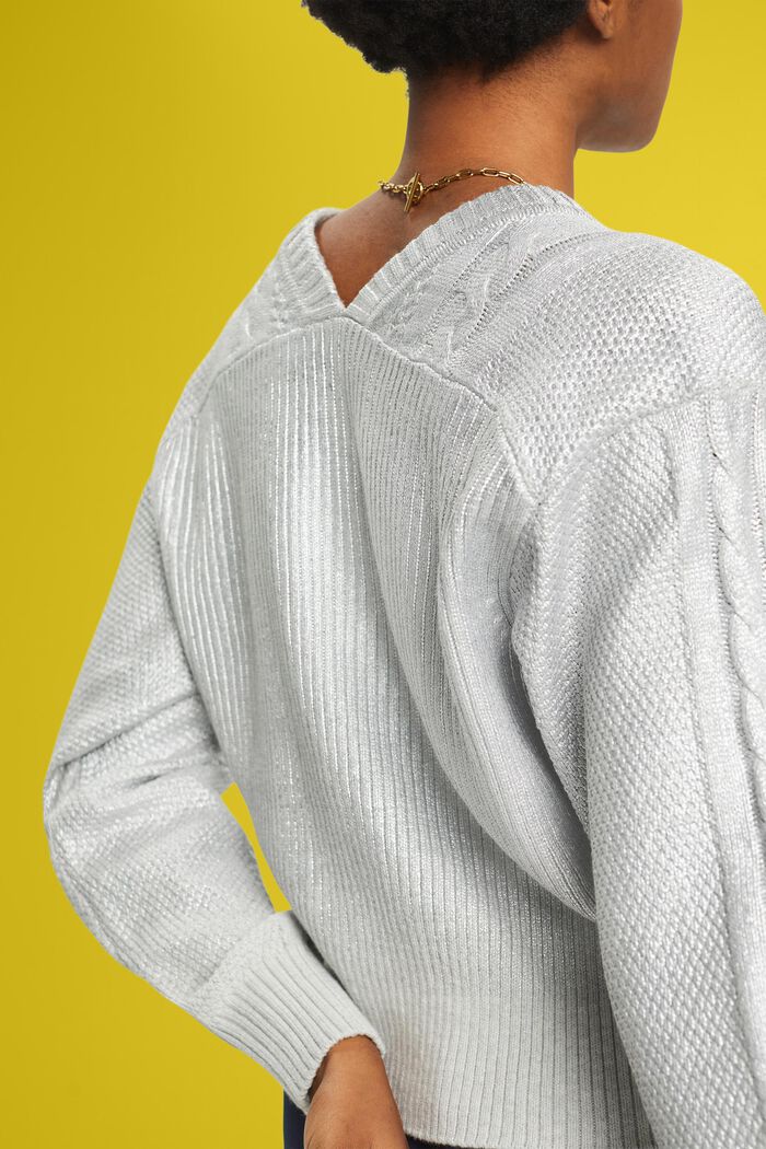 Metalický pulovr z copánkové pleteniny, SILVER, detail image number 2