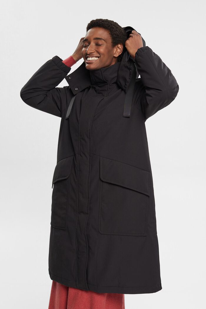 Kabát s kapucí s prošívanou podšívkou, BLACK, detail image number 0