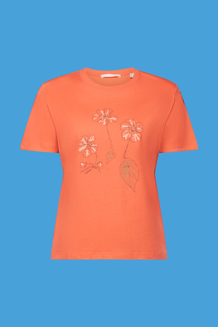 Bavlněné tričko s květinovým potiskem, CORAL ORANGE, detail image number 6