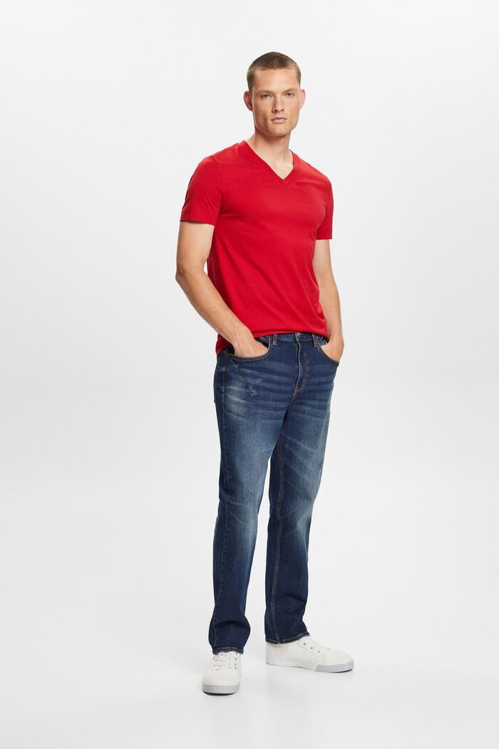 Žerzejové tričko se špičatým výstřihem, 100% bavlna, DARK RED, detail image number 4