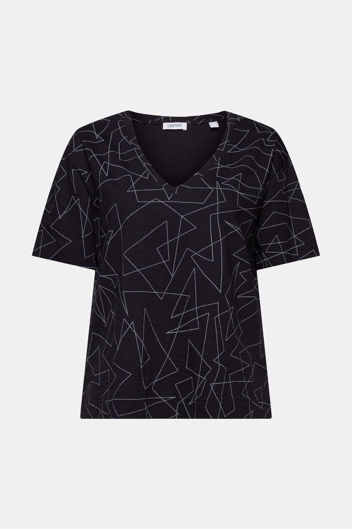 Potištěné bavlněné tričko se špičatým výstřihem, BLACK, detail image number 6